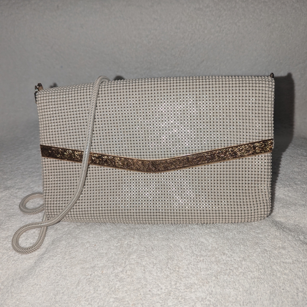 Oroton Cream and Gold Shoulder Bag with Metallic Accents